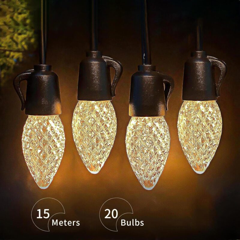 🌟 Lampki ogrodowe LED 15 m – girlanda świetlna 20 żarówek C26, ciepła biel, IP65