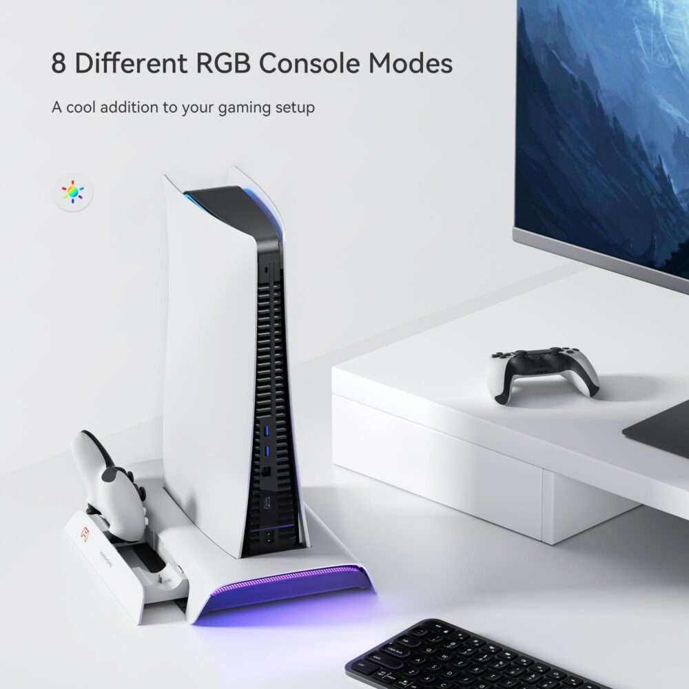 🎮 Podstawka chłodząca z ładowarką Kiwi Home PB01 do PS5 – biała, RGB - obrazek 3
