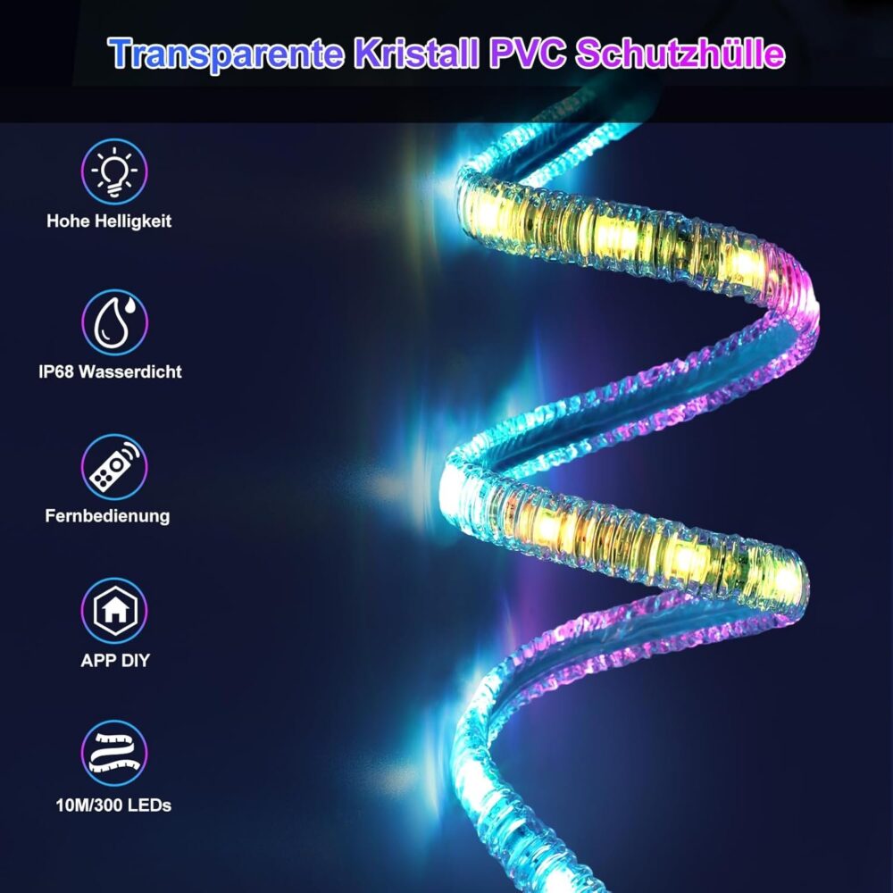 💡 Taśma LED Crystal RGB ZAIYW 10 m – wodoodporna, sterowanie pilotem i APP - obrazek 5