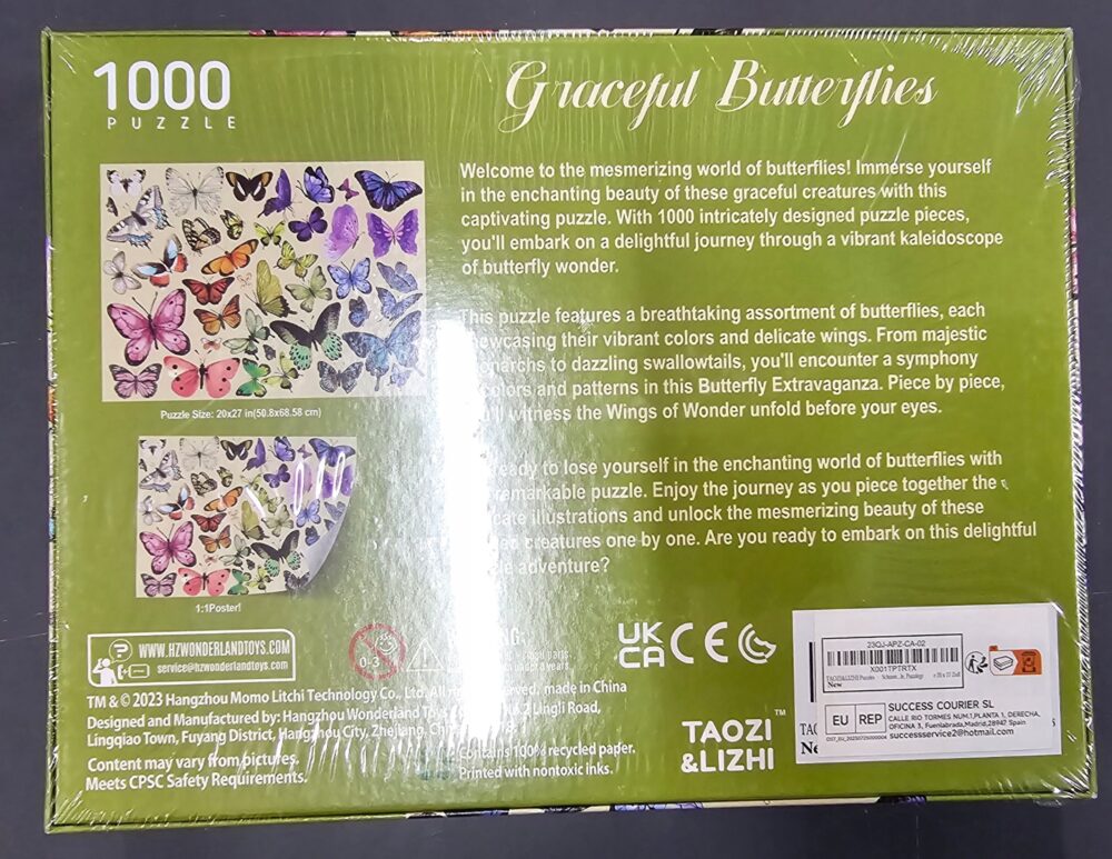 🦋 Puzzle 1000 elementów, duże –  kolorowe motyle "Graceful Butterflies" - obrazek 4