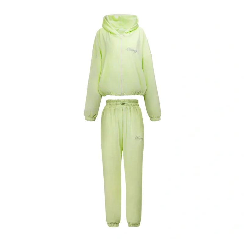 KOMPLET damski welurowy OLAVOGA PRISM 2026 – modny zestaw żółty | dresy i bluza damska