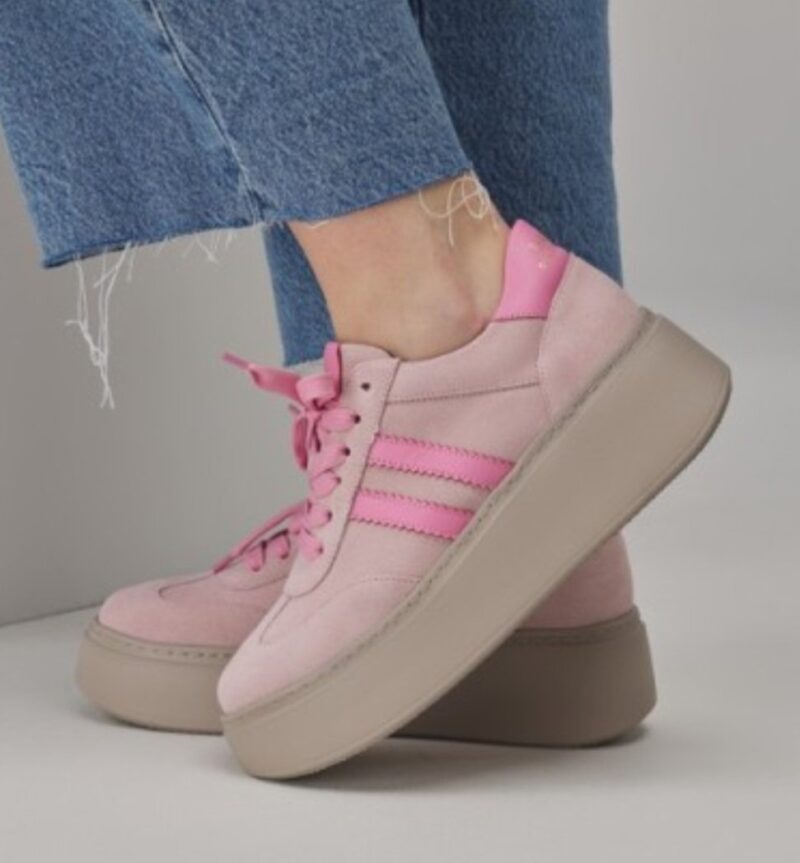 Sneakersy damskie Damiss skóra naturalna DS 898 puder welur – modne buty na platformie