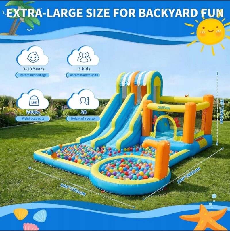 🌈 Nadmuchiwany park wodny dla dzieci z podwójną zjeżdżalnią i dmuchawą