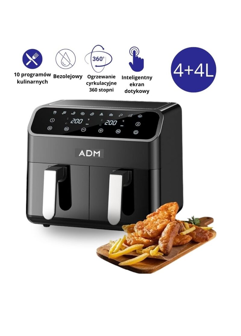 Frytkownica beztłuszczowa ADM Air Fryer 8L 2000W dwukomorowa 2×4L
