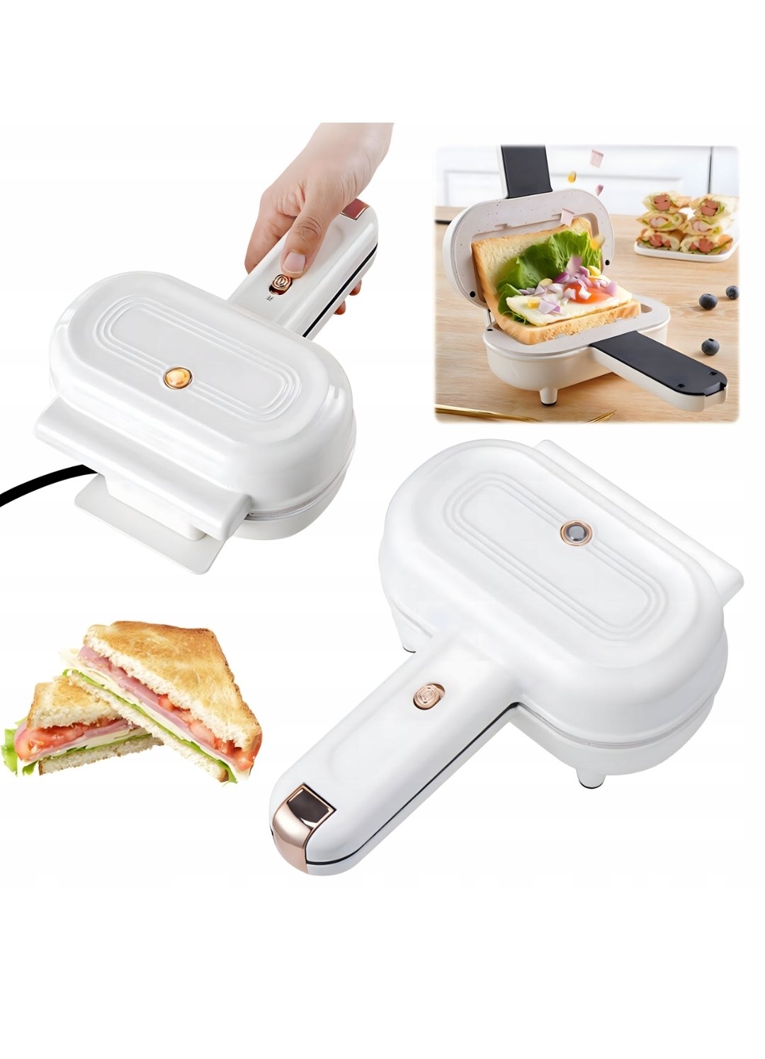 Opiekacz do kanapek RealG 1211 700W toster sandwich biały - obrazek 2