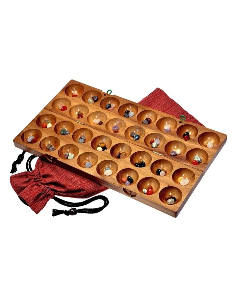 Drewniana gra strategiczna Hus Bao Kalaha Mancala 75 kamieni