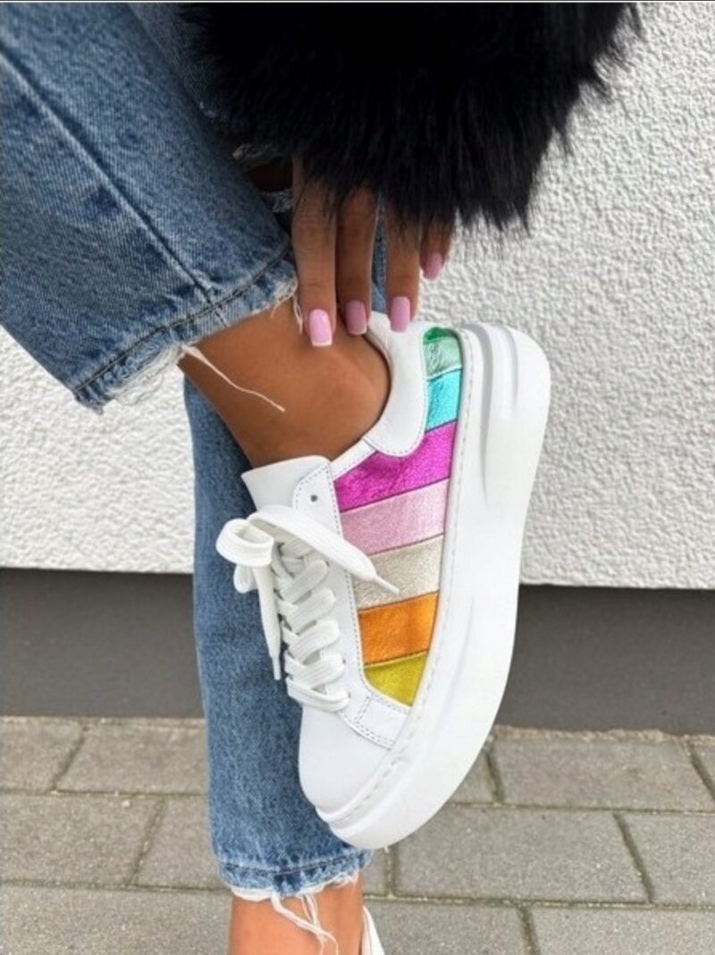 DAMISS DS-880 sneakersy damskie skóra naturalna białe tęczowe