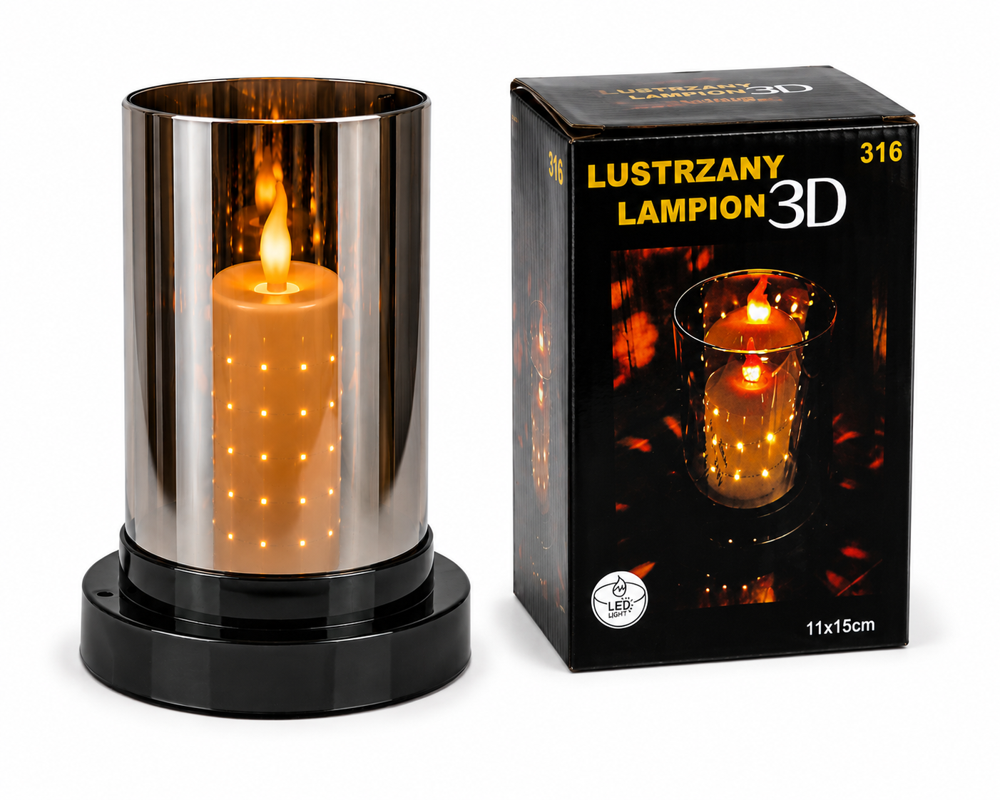 Lustrzany Lampion 3D LED 316 11x15 cm świeca dekoracyjna - obrazek 2