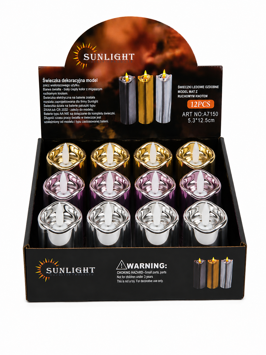 Świeczka LED Sunlight A7150 12,5 cm ruchomy knot złota srebrna fioletowa - obrazek 2